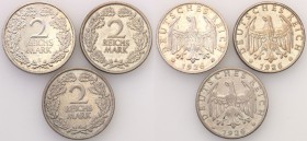 Germany / Prussia
Germany, Weimar. 2 mark 1926 G/A, Group 3 pieces 
Karlsruhe - stan 2- (1 szt.)Berlin - stan 3 (2 szt.)
Waga/Weight: Ag Metal: Śre...