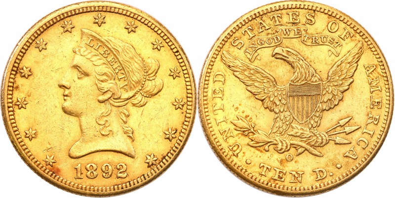 United States / USA
USA. 10 $ dollars 1892 O, Nowy Orlean 
Rzadka moneta. Nakł...