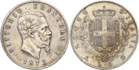 Italy
Italy. 5 lire 1873 M, Mediolan 
Patyna. Reszki połysku.
Waga/Weight: 24,92 g Ag Metal: Średnica/diameter: 
Stan zachowania/condition: 3/3+ (...