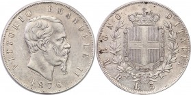 Italy
Italy. 5 lire 1876 R, Rzym 
Patyna.&nbsp;
Waga/Weight: 25,00 g Ag Metal: Średnica/diameter: 
Stan zachowania/condition: 3/3+ (VF/VF+)