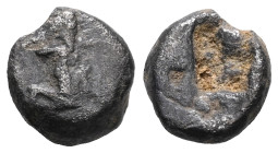 GREEK COINS ACHAEMENID EMPIRE.Time of Darios I to Xerxes II.(485-420 BC).Sardes.Siglos. Obv : Persian king in kneeling-running stance right, holding s...