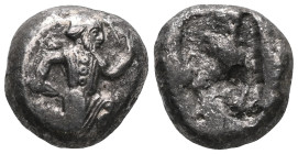 GREEK COINS ACHAEMENID EMPIRE.Time of Darios I to Xerxes II.(485-420 BC).Sardes.Siglos. Obv : Persian king in kneeling-running stance right, holding s...