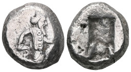 GREEK COINS ACHAEMENID EMPIRE.Time of Darios I to Xerxes II.(485-420 BC).Sardes.Siglos. Obv : Persian king in kneeling-running stance right, holding s...