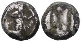 GREEK COINS ACHAEMENID EMPIRE.Time of Darios I to Xerxes II.(485-420 BC).Sardes.Siglos. Obv : Persian king in kneeling-running stance right, holding s...