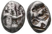 GREEK COINS ACHAEMENID EMPIRE.Time of Darios I to Xerxes II.(485-420 BC).Sardes.Siglos. Obv : Persian king in kneeling-running stance right, holding s...