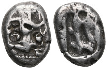 GREEK COINS ACHAEMENID EMPIRE.Time of Darios I to Xerxes II.(485-420 BC).Sardes.Siglos. Obv : Persian king in kneeling-running stance right, holding s...