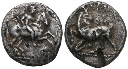 Greek Coins Cilicia. Kelenderis. Stater (silver). Approx. 425–400 BC. Obverse: Nude youth leaping from a horse to the right. Reverse: Goat lying to th...
