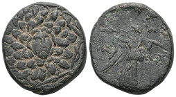 Greek Paphlagonia, Amastris, AE, (Bronze), Circa 85-65 BC. Obv: Aegis. Rev: AMAΣ-TPEΩΣ, Nike advancing right, holding long palm frond. Ref: SNG BM Bla...