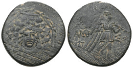 Greek Pontos, Amisos, AE (Bronze),Contemporary imitation, Circa 1st Century BC. Obv: Aegis Rev: [Α]ΜΙ-M (Σ), Nike walking right, holding palm tied wit...