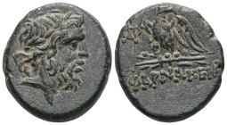 PONTOS. Pharnakeia. Ae (Circa 85-65 BC). Time of Mithradates VI Eupator. Obv: Laureate head of Zeus right. Rev: ΦΑΡΝΑΚΕΙΑΣ. Eagle standing left on thu...