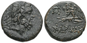 PONTOS. Pharnakeia. Ae (Circa 85-65 BC). Time of Mithradates VI Eupator. Obv: Laureate head of Zeus right. Rev: ΦΑΡΝΑΚΕΙΑΣ. Eagle standing left on thu...