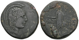 Greek Paphlagonia, Amastris, AE, (Bronze), Time of Mithradates VI Eupator, Circa 90-85 BC. Obv: Helmeted head of Athena right, in crested helmet with ...