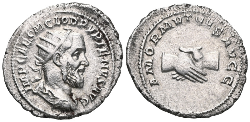 Roman Imperial Pupienus (AD 238). AR denarius . NGC AU 5/5 - 4/5, Fine Style. Ro...