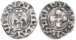France, Provincial. Valence et Die, Uncertain Bishop, 13th century AD. AR Denier (18mm, 0.96g, 3h). Angel standing facing with wings displayed. R/ Cro...