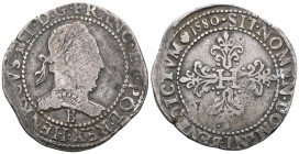 FRANCE / CAPETIANS - FRANCE / ROYAL Henry III (1574-1589). Flat-necked franc, 1580, B, Rouen. Dy.1130A - G.496; Silver.Very fine.

 Weight:13,7 gr D...