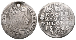 Medieval, World POLAND. Stefan Batory (1576-1586). 3 Gröscher - Trojak (1585). Olkusz. Obv: STEPHAN D G REX POL M D L. Crowned and cuirassed bust righ...