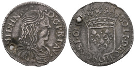 FRANCE. Orange. Guillaume-Henri de Nassau (1650-1702 AD). 1/12 Écu 1661 /20. Obv: GVIL HNR D G. PRI AV. Draped bust right Rev: SOLI DEO HONOR ET GLO 1...