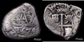 Bolivia, Potosi. ½ Real. 1674 (Carlos II). E. Macuquina.