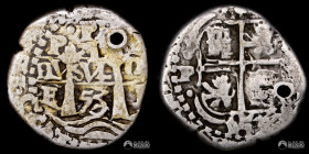 Bolivia, Potosi. 1 Real. 1653 (Felipe IV). E. Macuquina. Transicional PH.