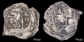 Bolivia, Potosi. 1 Real. 1653-1667 (Felipe IV). Macuquina. ERROR: Doble cuño en anverso y reverso.