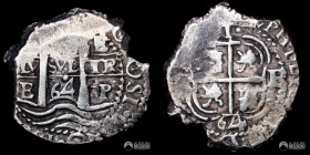Bolivia, Potosi. 1 Real. 1664 (Felipe IV). E. Macuquina.Dos años visibles.