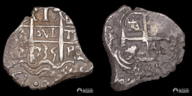 Bolivia, Potosi. 1 Real. 1735 (Felipe V). E. Macuquina. Nota: Triple fecha.