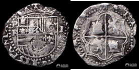 Bolivia, Potosi. 2 Reales. 1574-1576 (Felipe II). R. Macuquina.