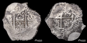 Bolivia, Potosi. 2 Reales. 1694 (Carlos II). VR. Macuquina.
