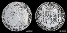 Bolivia, Potosi. 2 Reales. 1785 (Carlos III). PR.