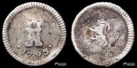 Chile, Santiago. ¼ Real. 1793 (Carlos IV). ANEPIGRAFE.