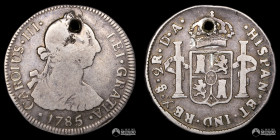 Chile, Santiago. 2 Reales. 1785 (Carlos III). DA.