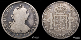 Chile, Santiago. 2 Reales. 1791 (Carlos IV). DA.