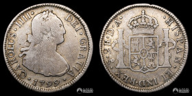 Chile, Santiago. 2 Reales. 1799 (Carlos IV). DA. Ceca invertida.