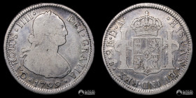 Chile, Santiago. 2 Reales. 1799 (Carlos IV). DA. Variante: Ceca invertida.