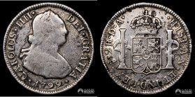 Chile, Santiago. 2 Reales. 1799 (Carlos IV). DA.