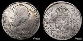 Chile, Santiago. 2 Reales. 1805 (Carlos IV). FJ.