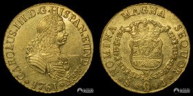 Chile, Santiago. 8 Escudos. 1761 (Carlos III). J. Oro.