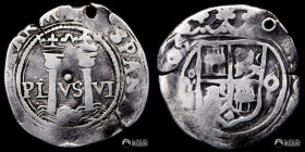 Mexico, Ciudad de Mexico. 1 Real. 1554-1555 (Carlos I y Juana I). O. Macuquina.