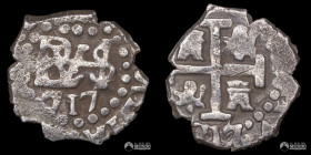 Peru, Lima. ½ Real. 1717 (Felipe V). Macuquina. Nota: Doble fecha.