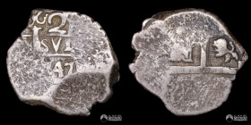 Peru, Lima. 2 Reales. 1747 (Fernando VI). V. Macuquina.