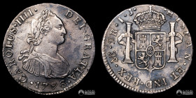 Peru, Lima. 2 Reales. 1796 (Carlos IV). IJ.