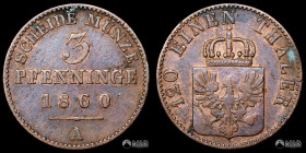 Alemania (Estados Alemanes), Prusia, Berlin. 3 Peniques. 1860 (Federico Guillermo IV).
