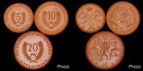 Alemania (Rep. de Weimar), Meissen. Lote de 3: 5, 10 y 20 Marcos 1921. Notgelds de porcelana para Sajonia Oriental.