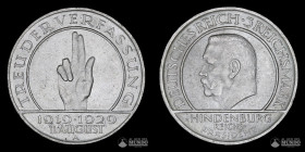 Alemania (Republica de Weimar), Berlin. 3 Reichsmark. 1929. 10 Aniversario de la Constitucion.
