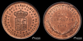 Reino de la Araucania y la Patagonia (Chile). 2 Centavos. 1874 (Orelie Antoine I). NGC MS65 RB.