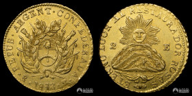 Argentina (Confederacion), La Rioja. 2 Escudos. 1843. RB. Oro