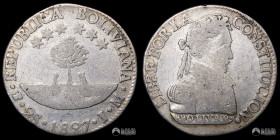 Bolivia, Potosi. 2 Soles. 1827. JM.