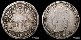 Bolivia, Potosi. 2 Soles. 1859. FJ.