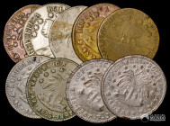Bolivia. Lote de nueve monedas falsas de epoca: 4 Soles. 1830-1858.