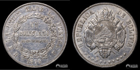 Bolivia, Potosi. 1 Boliviano. 1870. ER.